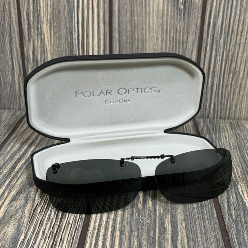 Polar Optics Clip On Sunglasses Black Rectangular Expandable Hard‎ Case